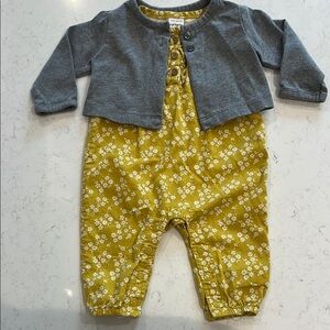 Carter's Floral Short Sleeve Jumpsuit with Gray Sweater.  Size 3M
